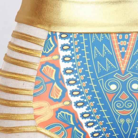 Gorgeous Ultra Sexy Goddess in Gold Boho Aztec Print Bikini Swimsuit Strappy NEW - Picture 7 of 12